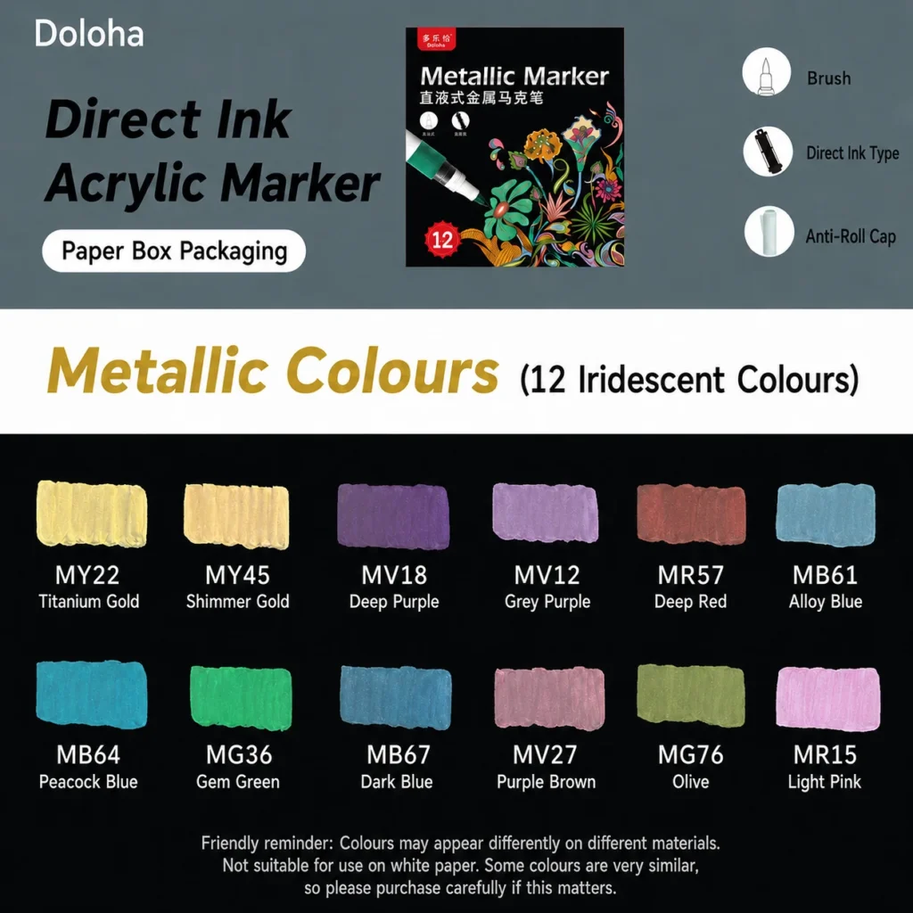 Direct Ink Soft Tip Metallic Marker Set